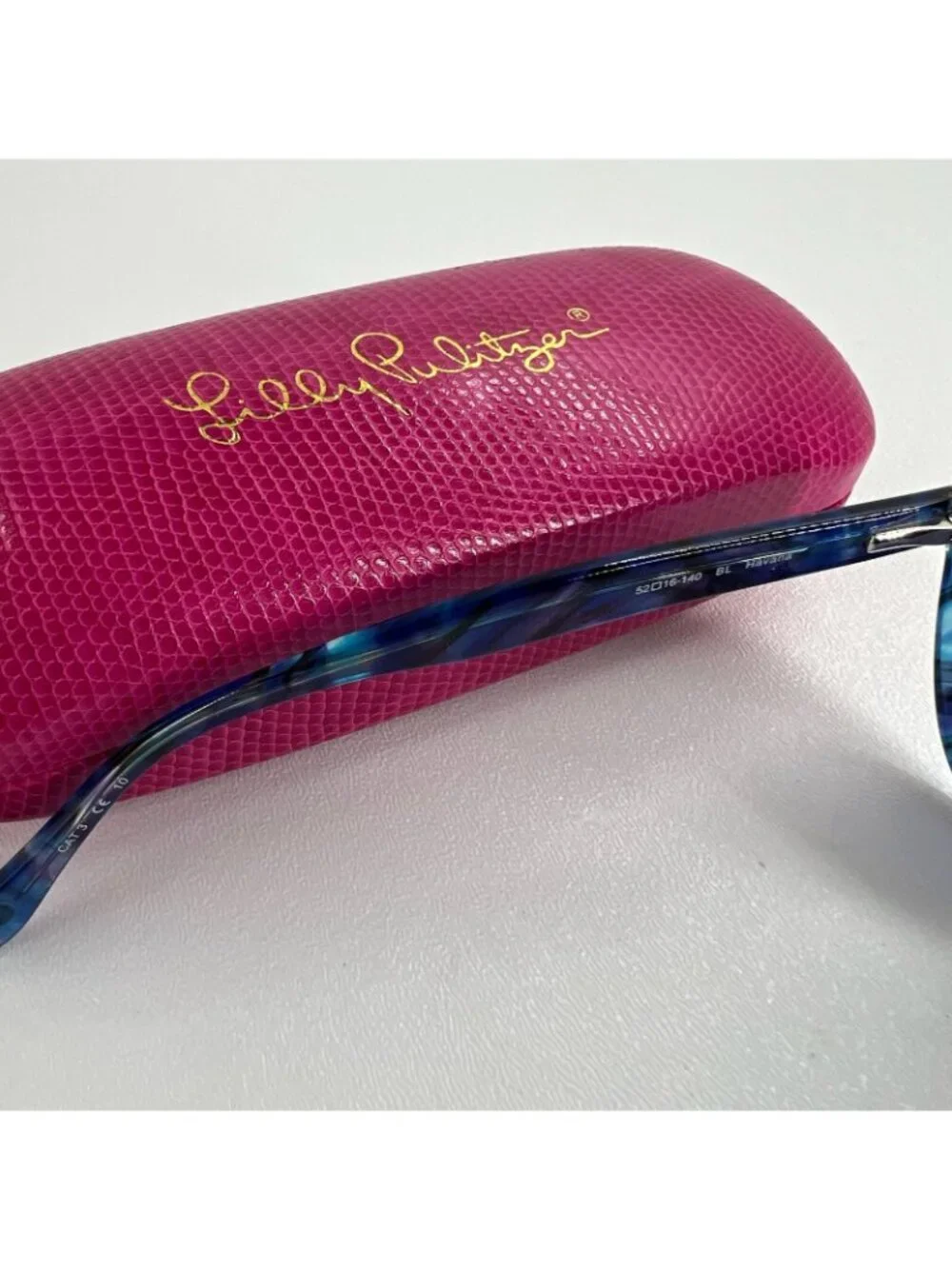 Lilly Pulitzer Havana Cat Eye Sunglasses Womens Gradient Lenses Case Blue Marble